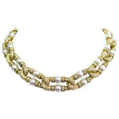 Pearl Diamond Yellow Gold Necklace