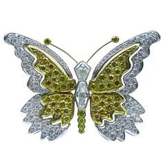 Fancy Intense Yellow and White Diamond Gold Platinum Butterfly Pin 10