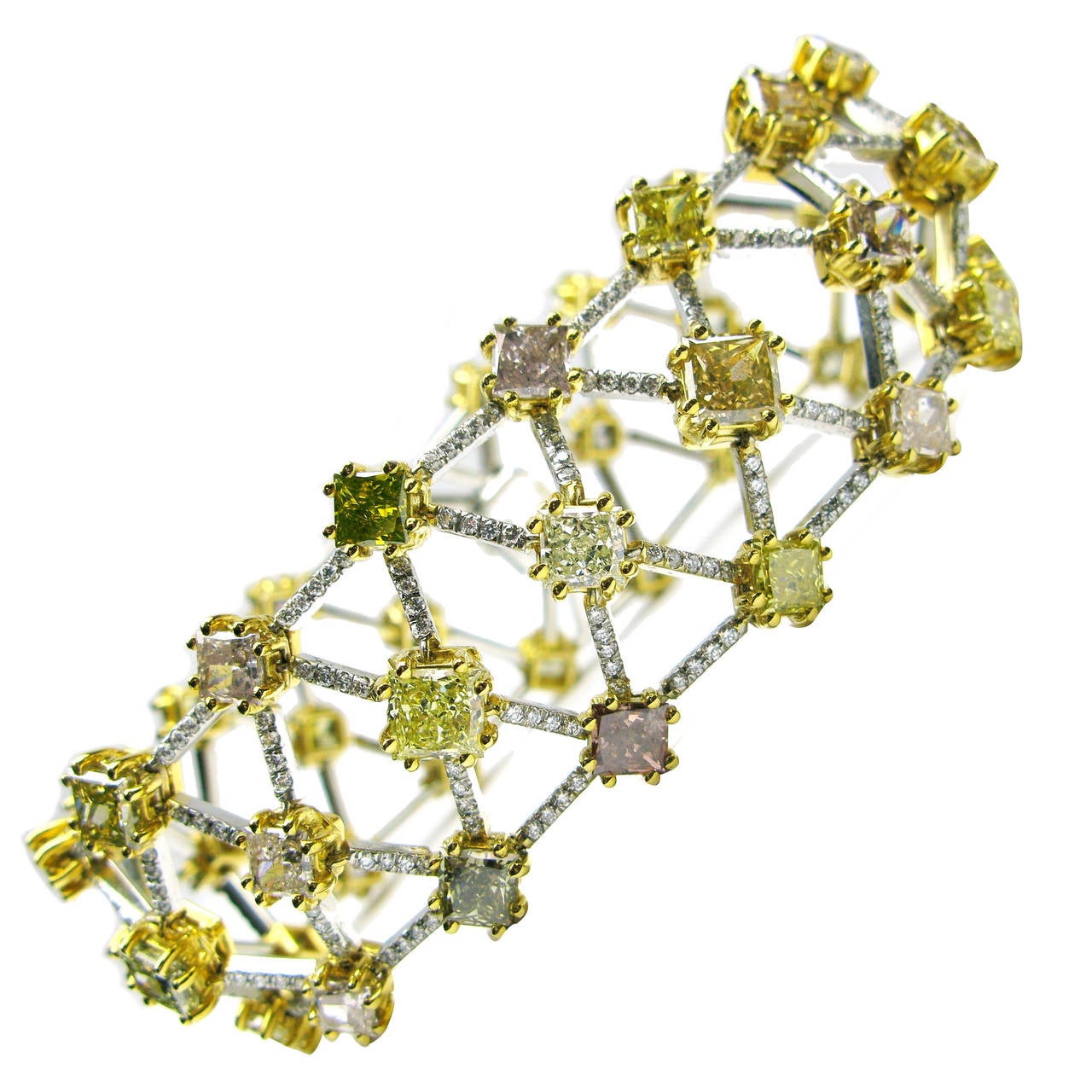 J. Birnbach 18,81 Karat Mehrfarbiges Diamant-Pavé-Trellis-Armband  im Zustand „Neu“ im Angebot in New York, NY