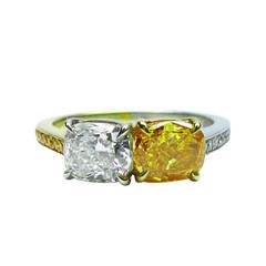 GIA Certified Diamond Gold Platinum Twin Ring 8