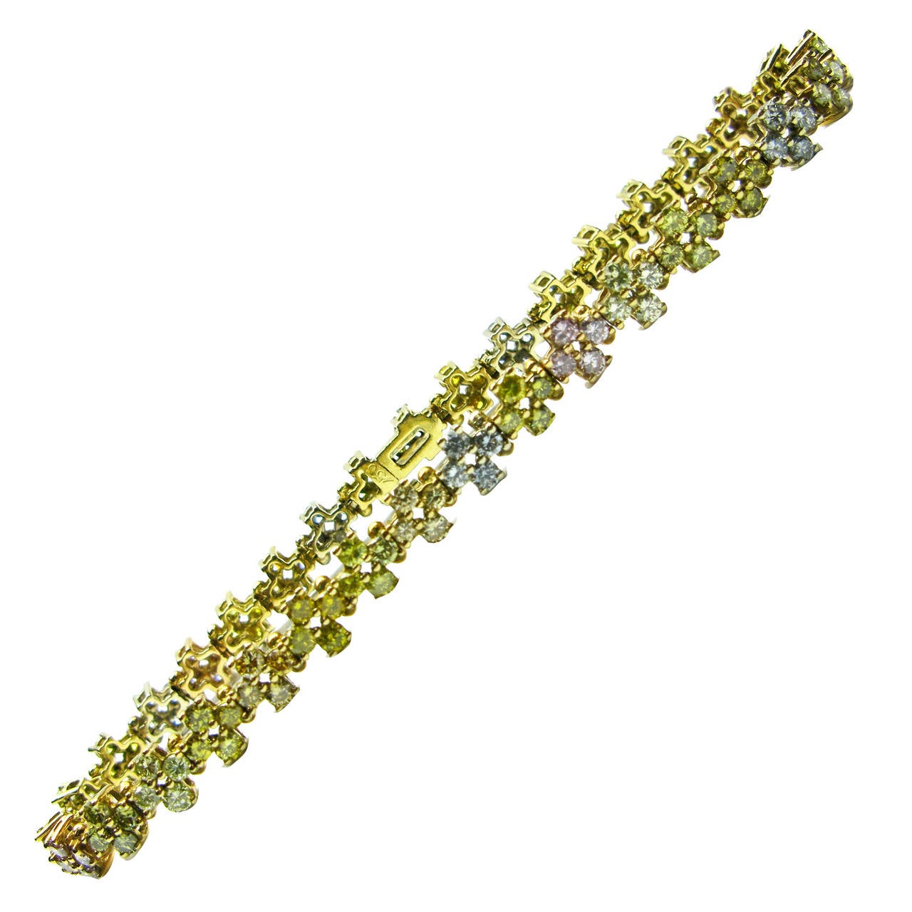 Natural Fancy Color Diamond Tri Color Gold Tennis Bracelet For Sale