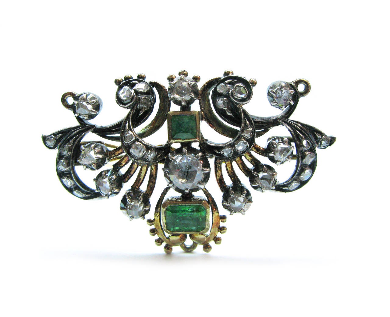 Victorian Georgian Emerald & Diamond Convertible Necklace For Sale