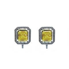 6.70 Carat GIA Cert Fancy Yellow Step Cut Diamond Frame Earrings 4