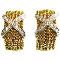 Tiffany Schlumberger Gold Platinum and Diamond Earrings