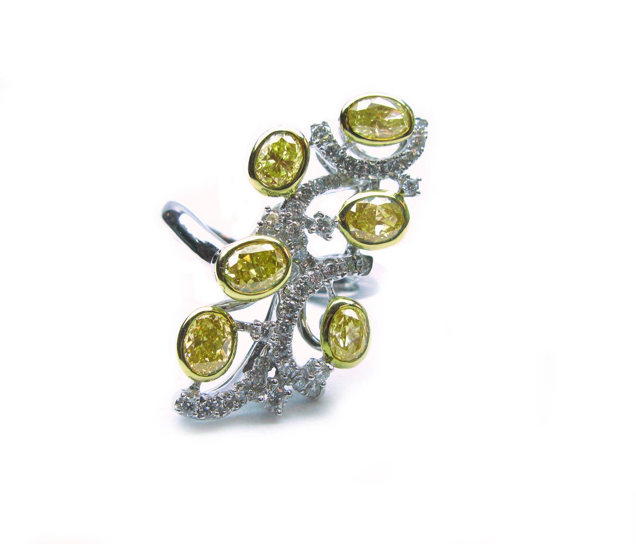 Fancy Yellow Oval Diamond Gold Freeform Ring