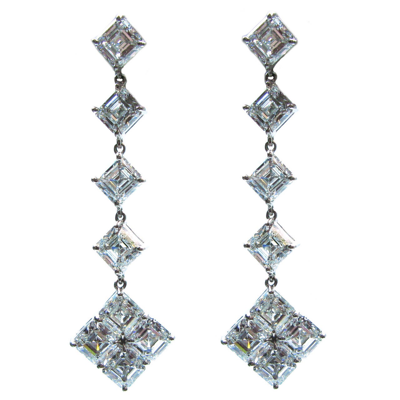 J. Birnbach GIA Colorless 16.80 carat Asscher Cut Diamond Platinum Drop Earrings For Sale
