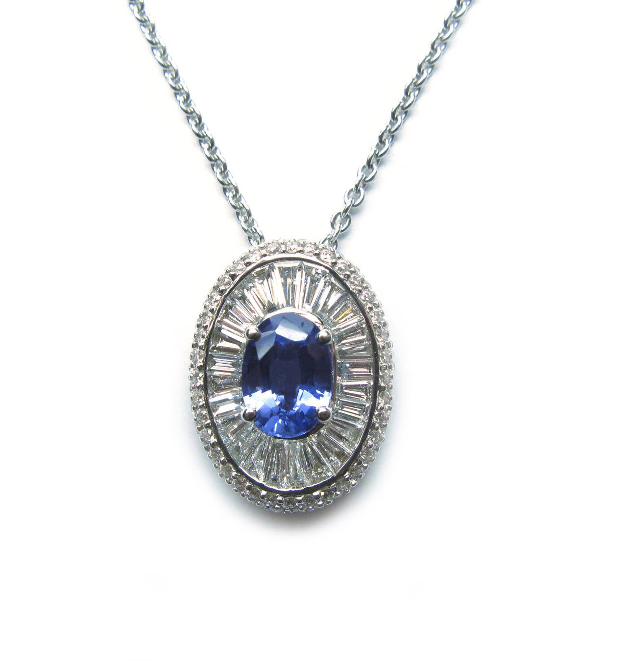 Oval Sapphire Diamond Gold Frame Pendant