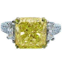 4.55 Carat GIA Cert Fancy Yellow Radiant Diamond Gold Platinum Ring