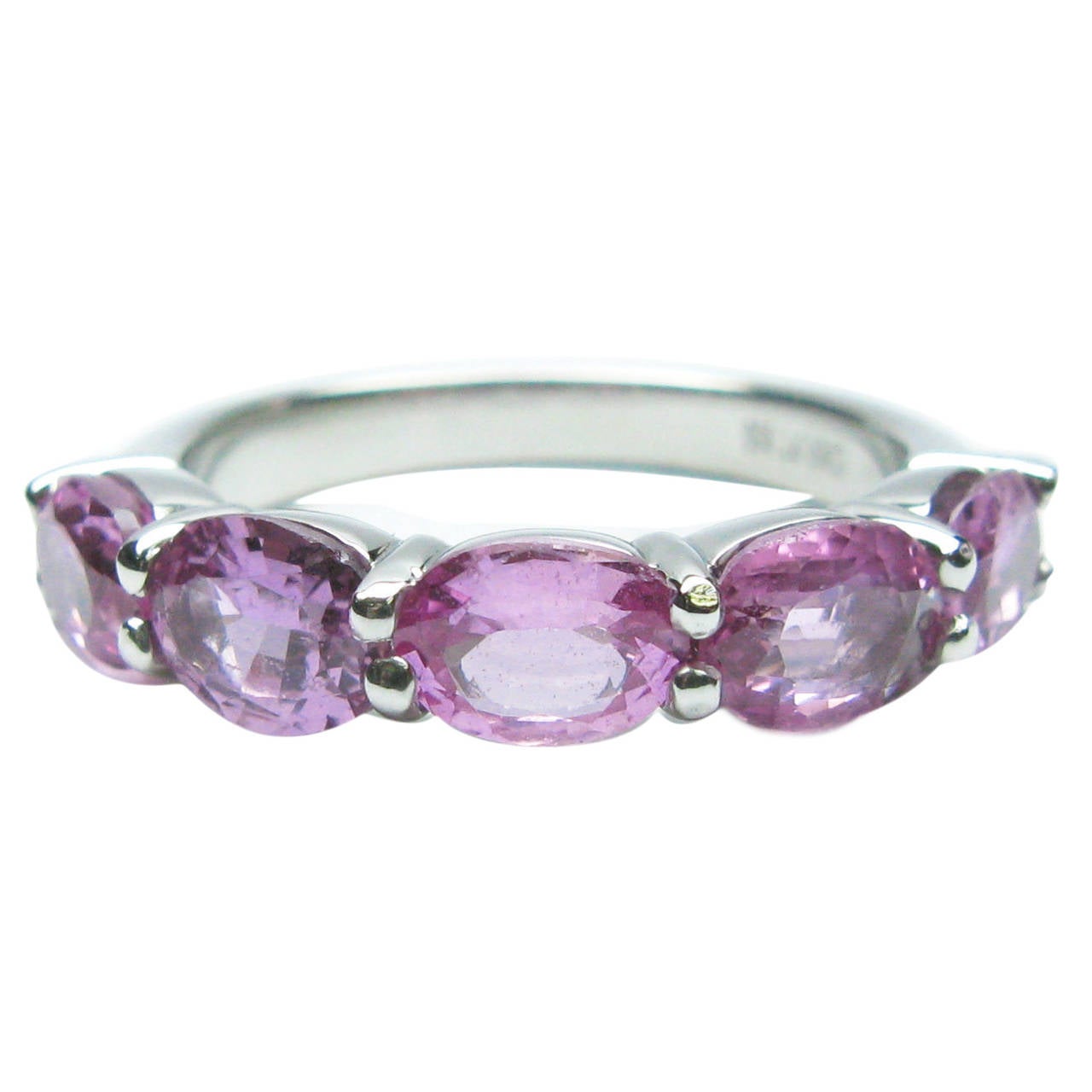 Pink Sapphire Platinum Band Ring For Sale