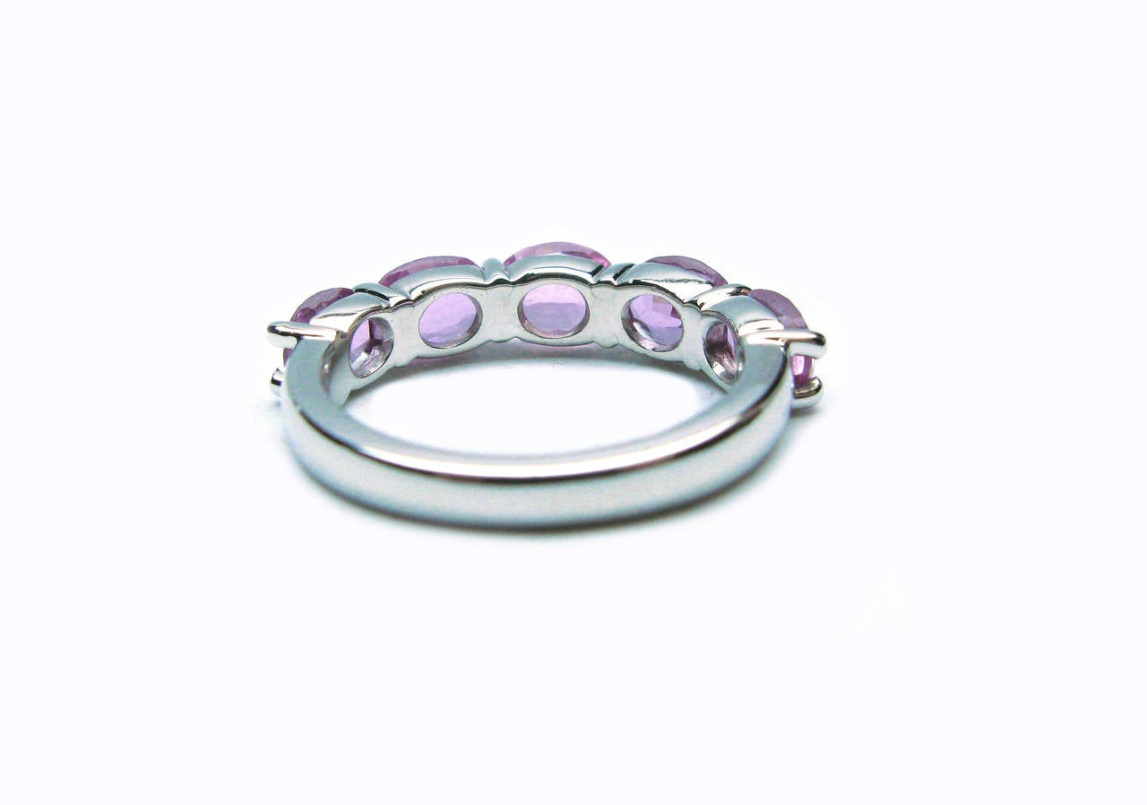 Oval Cut Pink Sapphire Platinum Band Ring For Sale