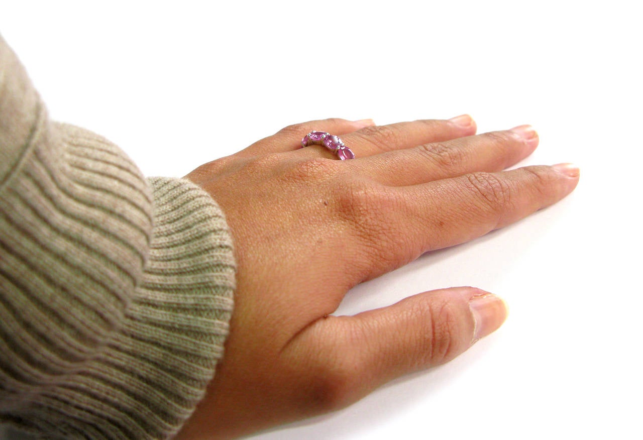 Pink Sapphire Platinum Band Ring For Sale 2