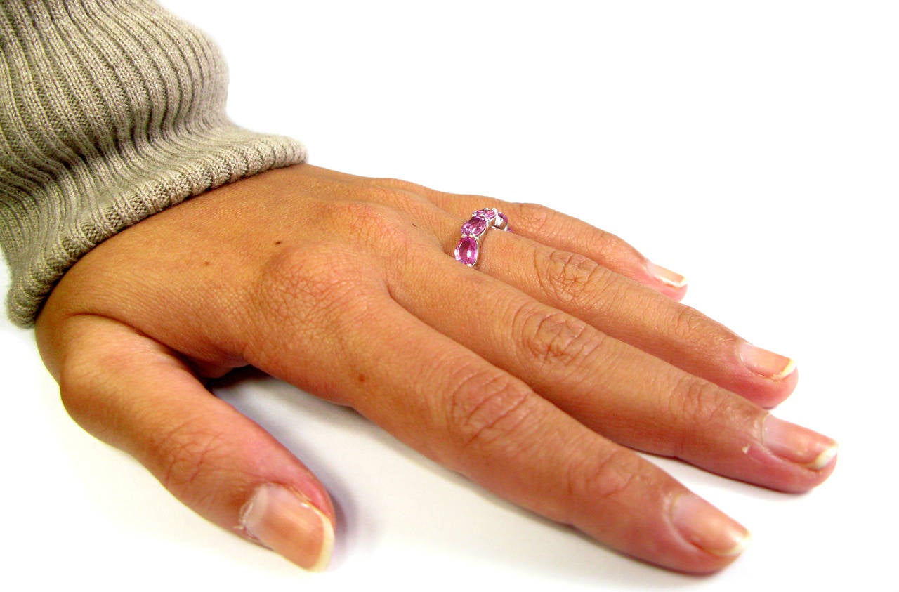 Pink Sapphire Platinum Band Ring For Sale 3