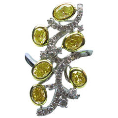 Fancy Yellow Oval Diamond Gold Freeform Ring