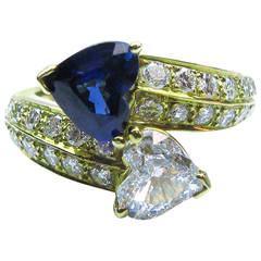 Sapphire Diamond Gold Heart Bypass Ring