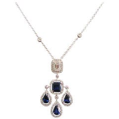 Sapphire Diamond Gold Frame Pendant