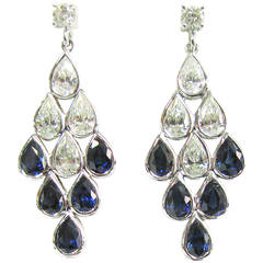 Sapphire Diamond Gold Pear Drop Dangle Earrings
