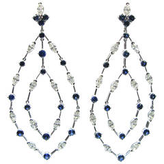 Blue Sapphire Diamond Gold Chandelier Earrings