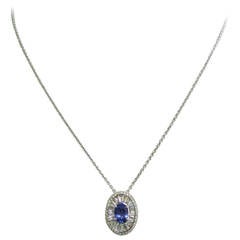 Oval Sapphire Diamond Gold Frame Pendant