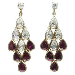 Ruby Diamond Gold Pear Drop Dangle Earrings