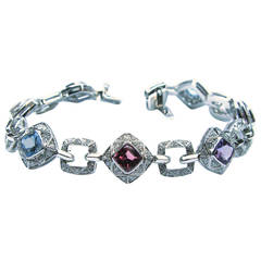 Asprey Colored Gemstone Diamond Gold Link Bracelet