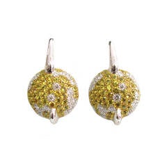 Yellow Sapphire Diamond Gold Sphere French Hook Drop Earrings