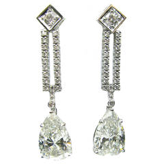 Art Deco Style 9.33 Carats GIA Cert Pear Drop diamond Gold Earrings