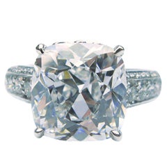 6.06 Carat GIA E VS1 Antique Cushion Brilliant Diamond Platinum Ring