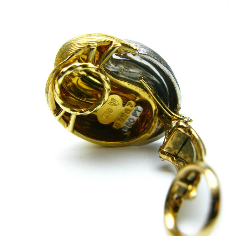 Women's or Men's Henry Dunay Yellow Gold Platinum Clip Earrings