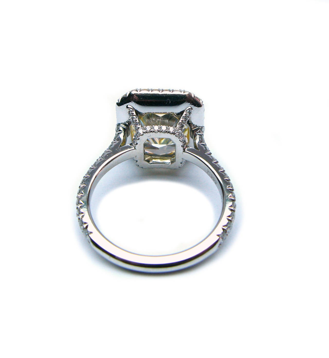 5.38 Carat GIA Yellow Radiant Diamond Gold Platinum Frame Ring In New Condition In New York, NY
