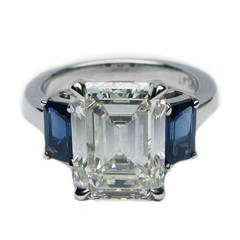 4.93 Carat Emerald Cut Diamond Blue Sapphire Ring 10