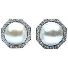 David Webb Pearl Diamond Clip Earrings