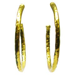 Hammered Yellow Gold Hoop Earrings