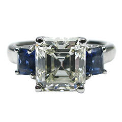 2.75 Carat Asscher Cut Diamond and Sapphire Engagement Ring