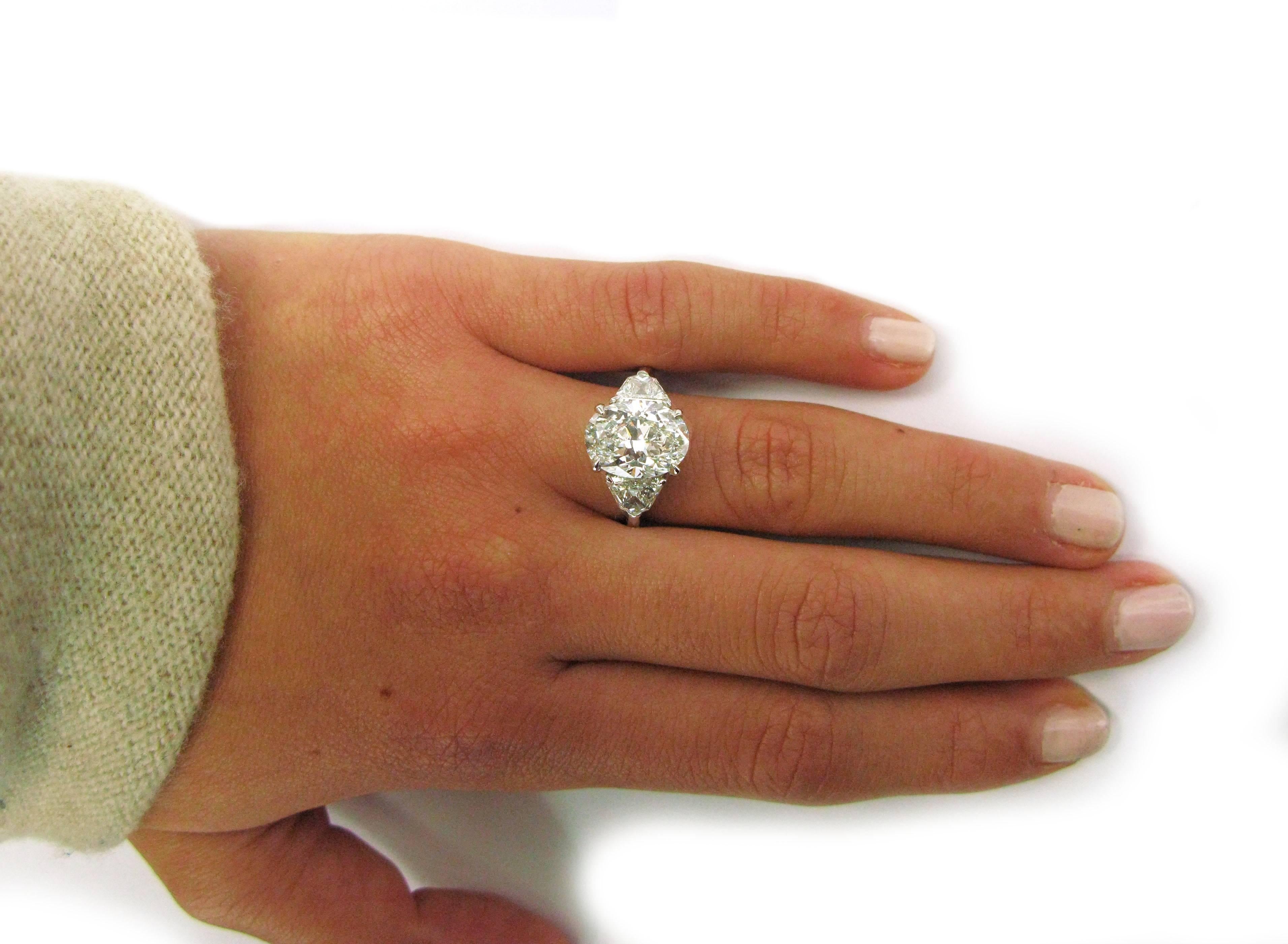 3.63 Carat GIA Cert Oval Diamond Platinum Engagement Ring 4