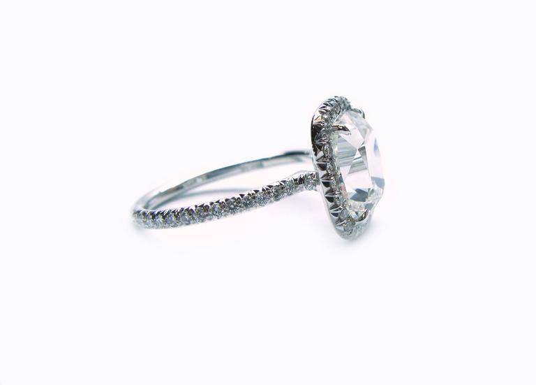 3.57 Carat GIA Cert Cushion Diamond Platinum Frame Ring For Sale at 1stdibs