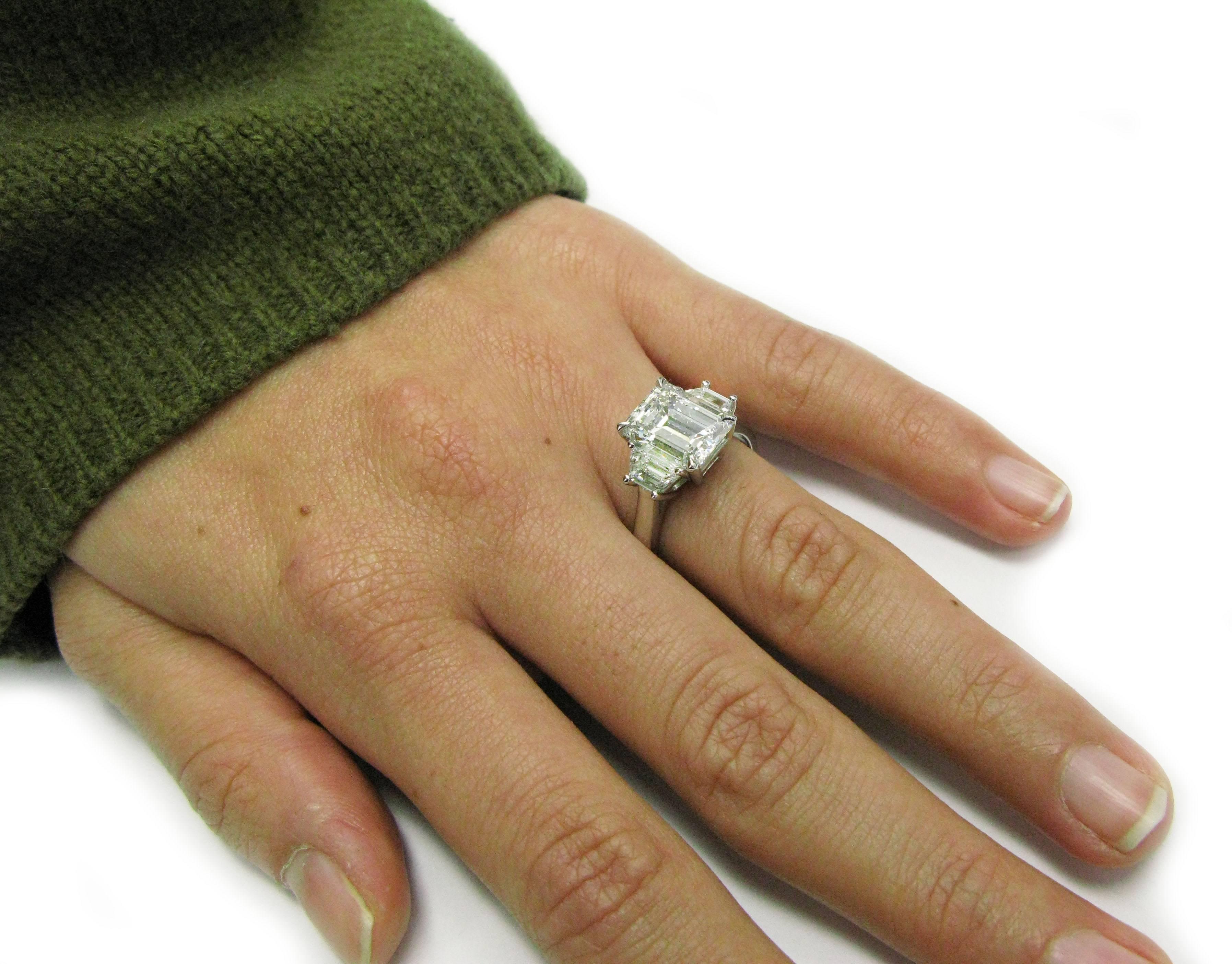 3.13 Carat Emerald Diamond Platinum Ring 2