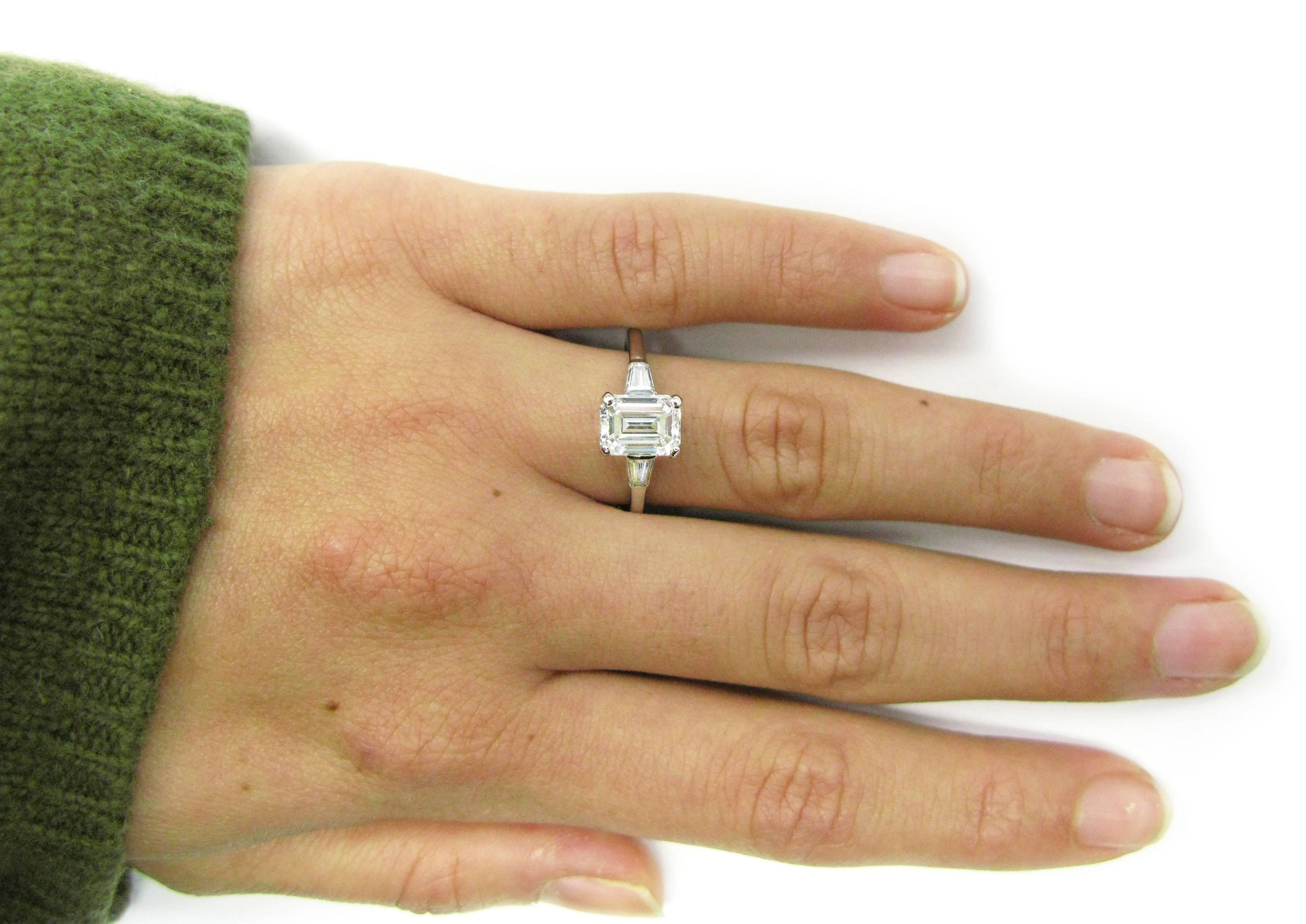 1.54 Carat GIA Cert Emerald Cut Diamond Platinum Engagement Ring 1