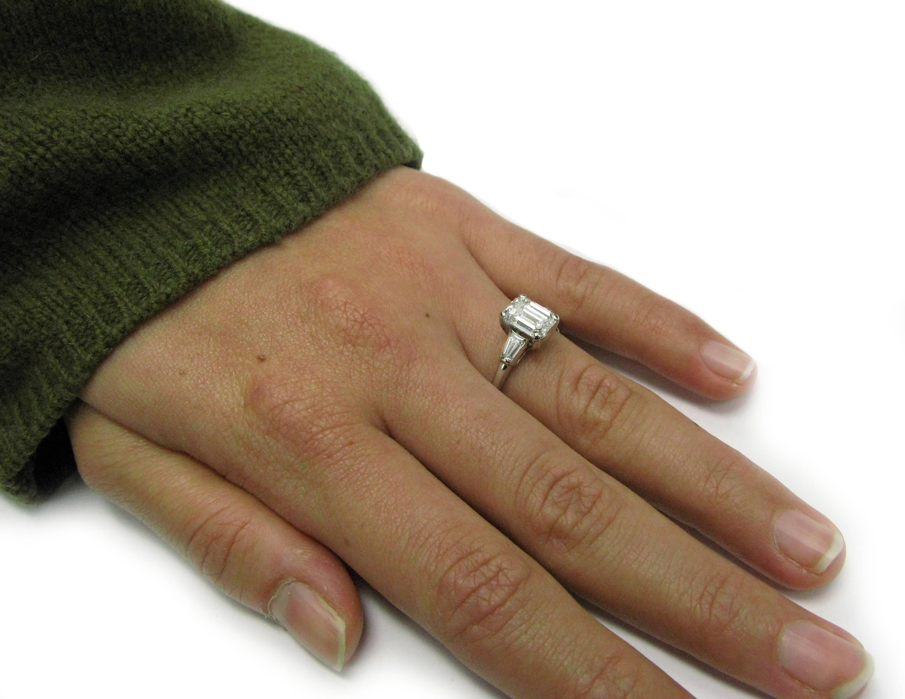 Women's 1.54 Carat GIA Cert Emerald Cut Diamond Platinum Engagement Ring