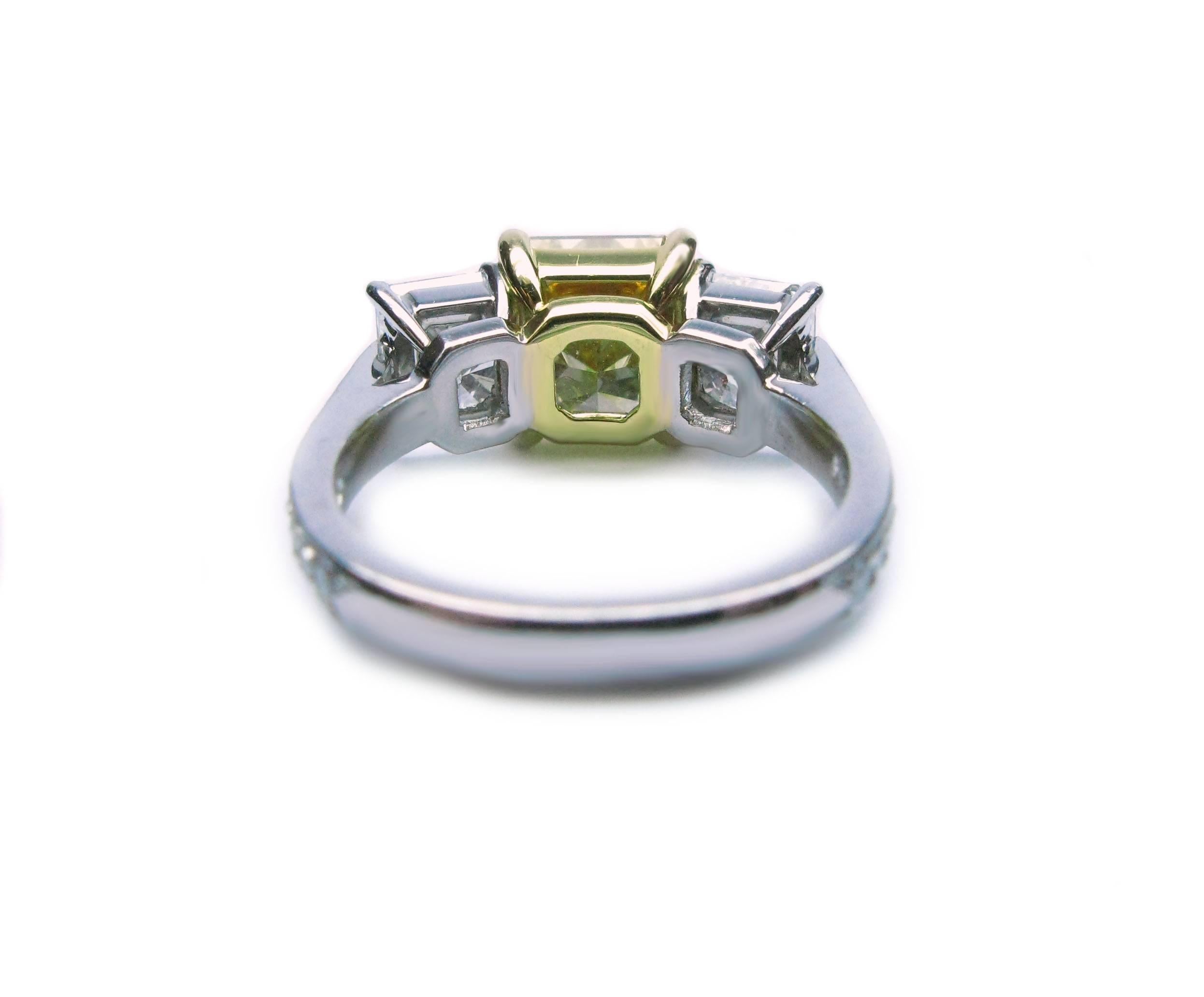 Radiant Diamond Gold Platinum Three Stone Ring 1