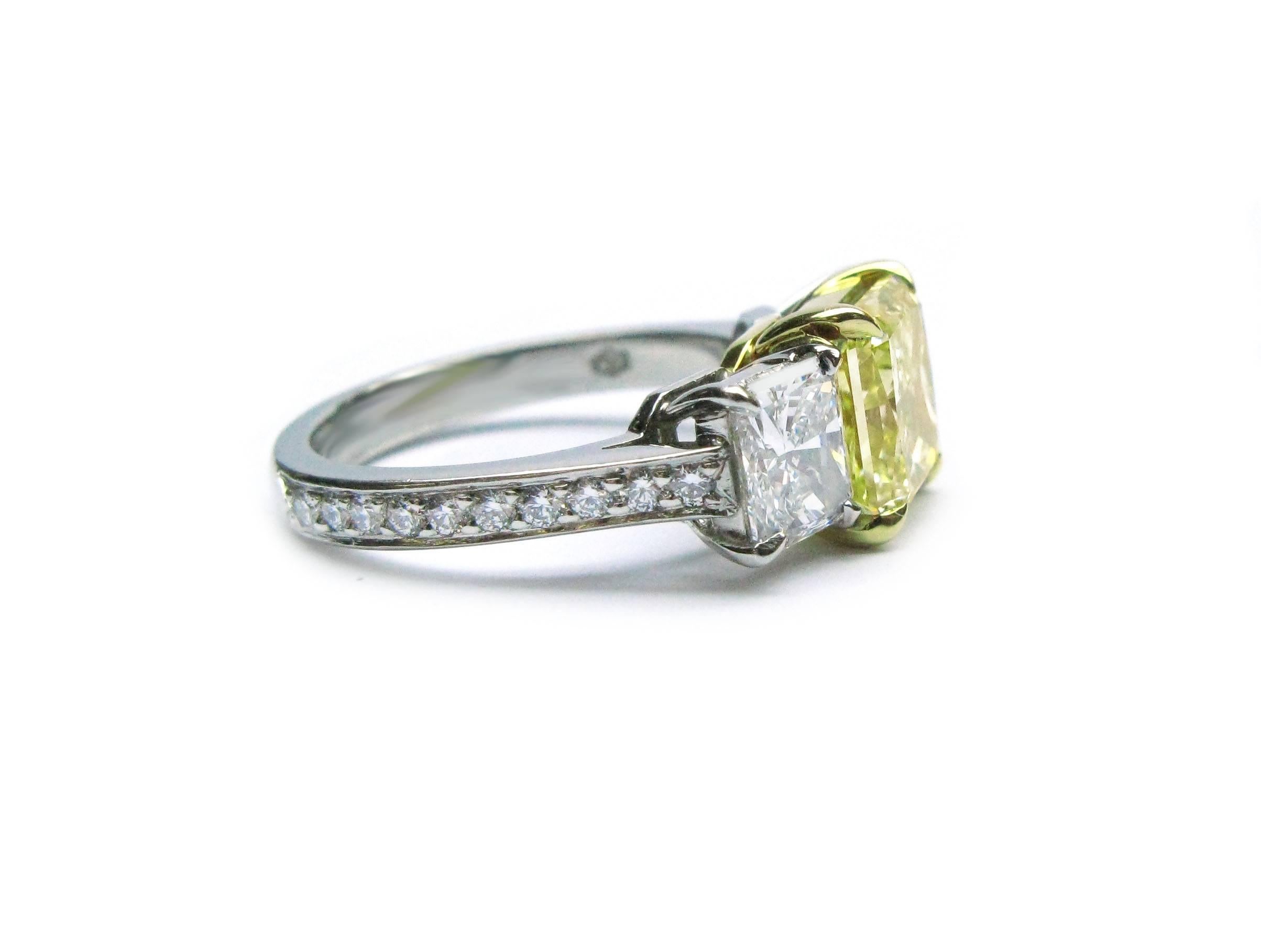 Women's Radiant Diamond Gold Platinum Three Stone Ring