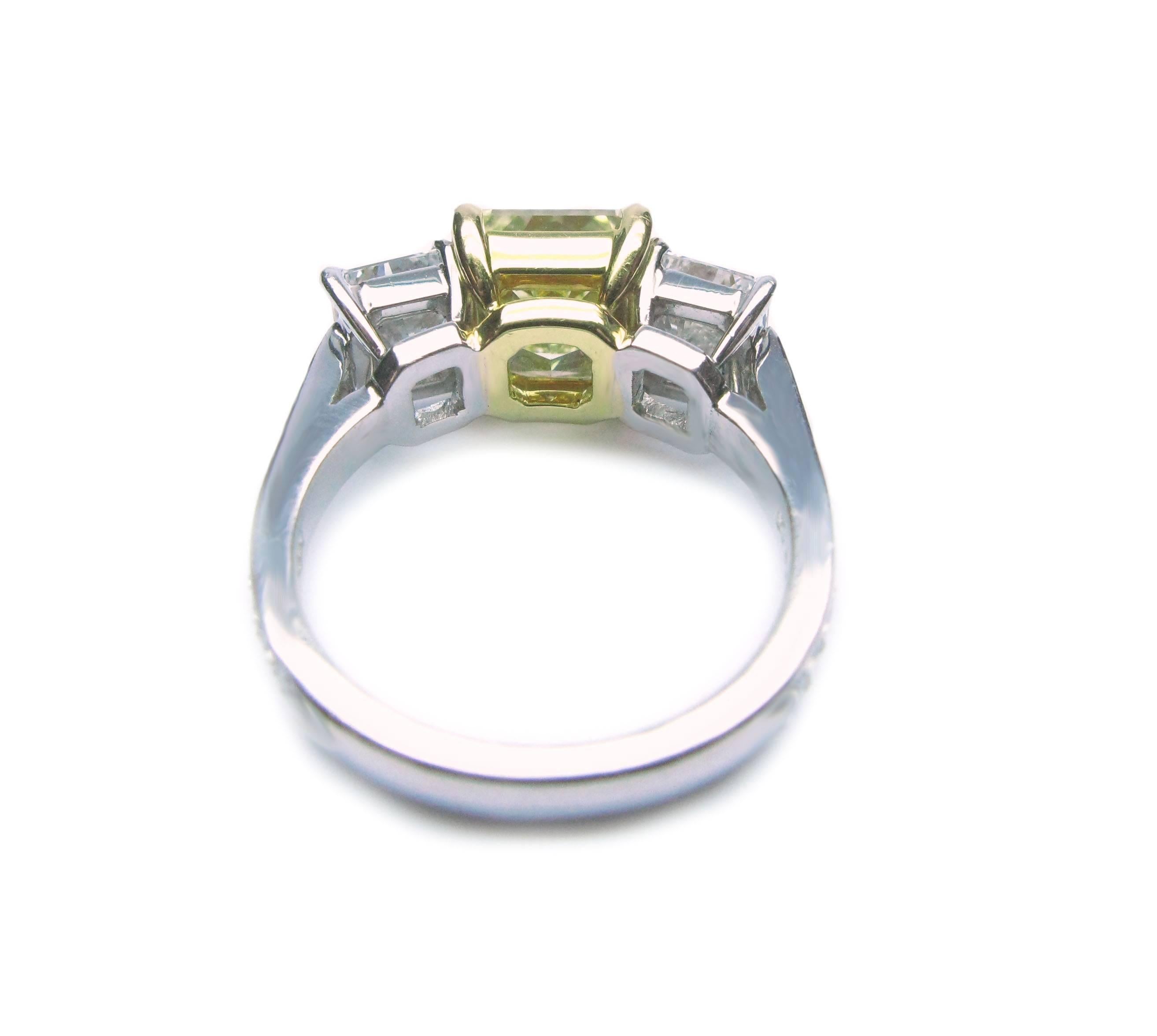 Radiant Diamond Gold Platinum Three Stone Ring 2