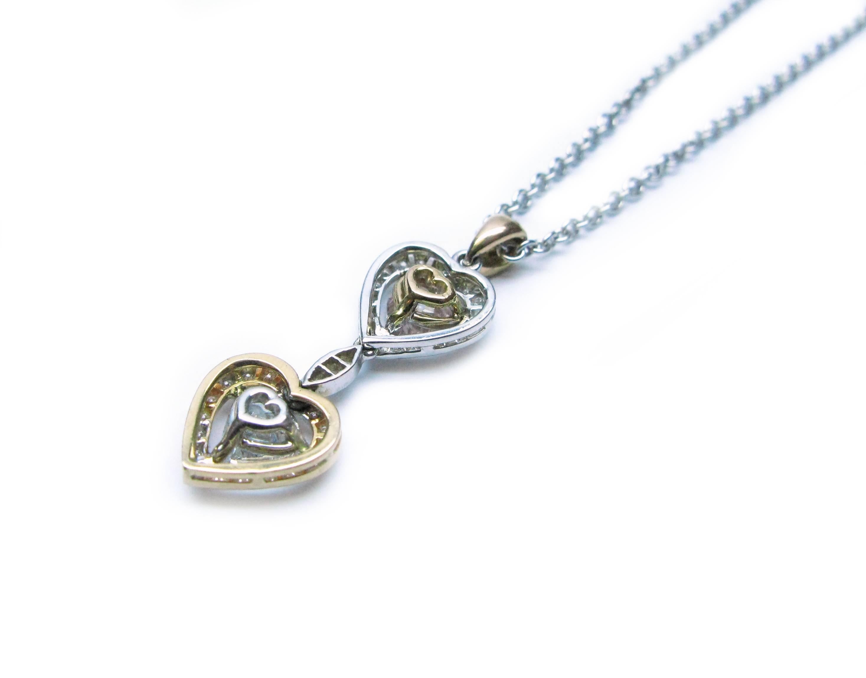 Framed Double Heart Diamond Pendant In New Condition In New York, NY