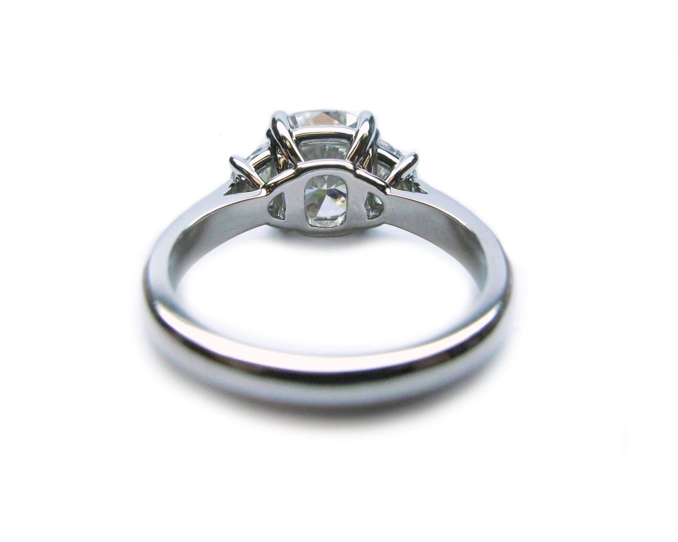 Women's or Men's 2.07 Carat Cushion Diamond Platinum Engagement Ring