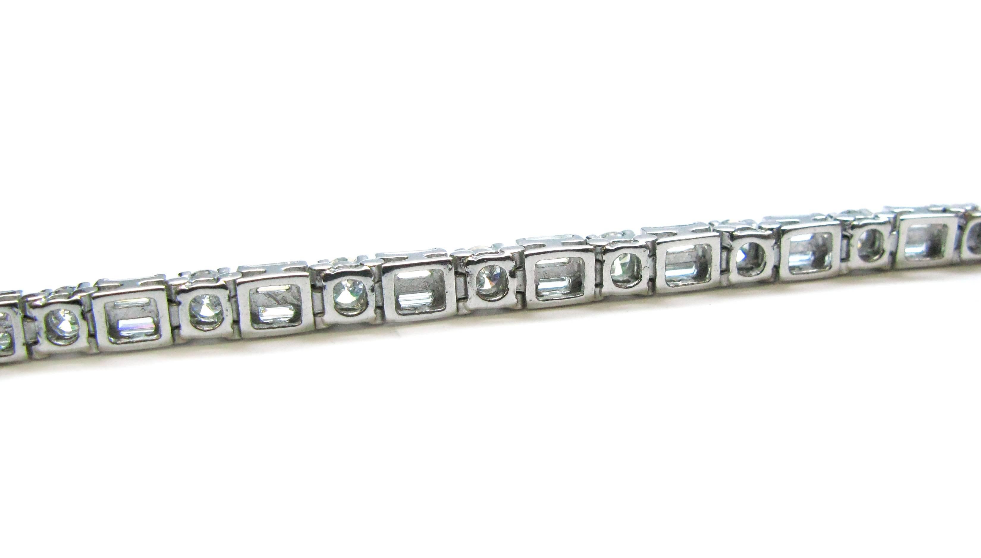 baguette and round diamond tennis bracelet