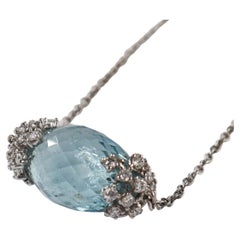 16.20 Carat Aquamarine Briolette and Diamond Pendant Necklace