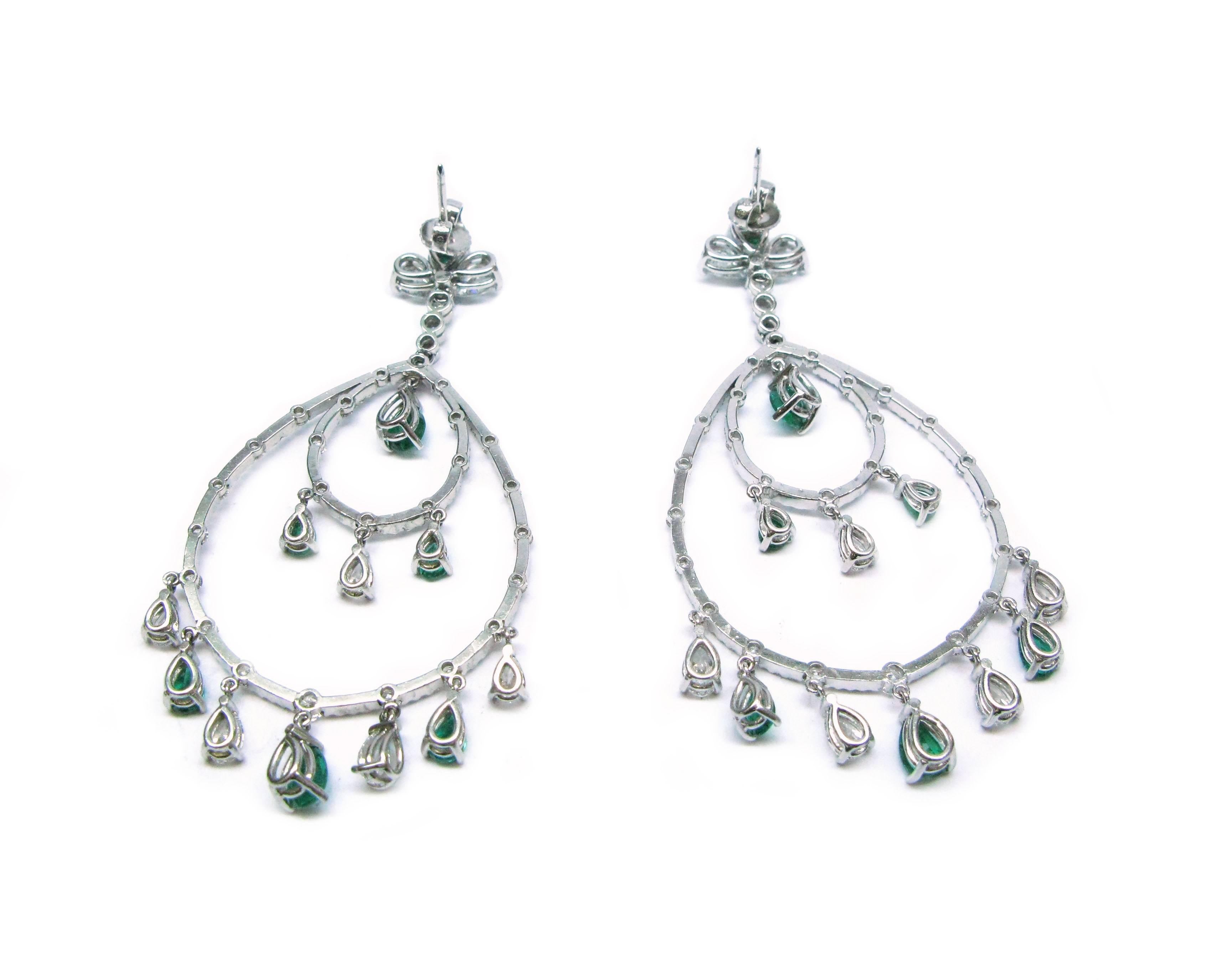 Contemporary Emerald Diamond Chandelier Earrings
