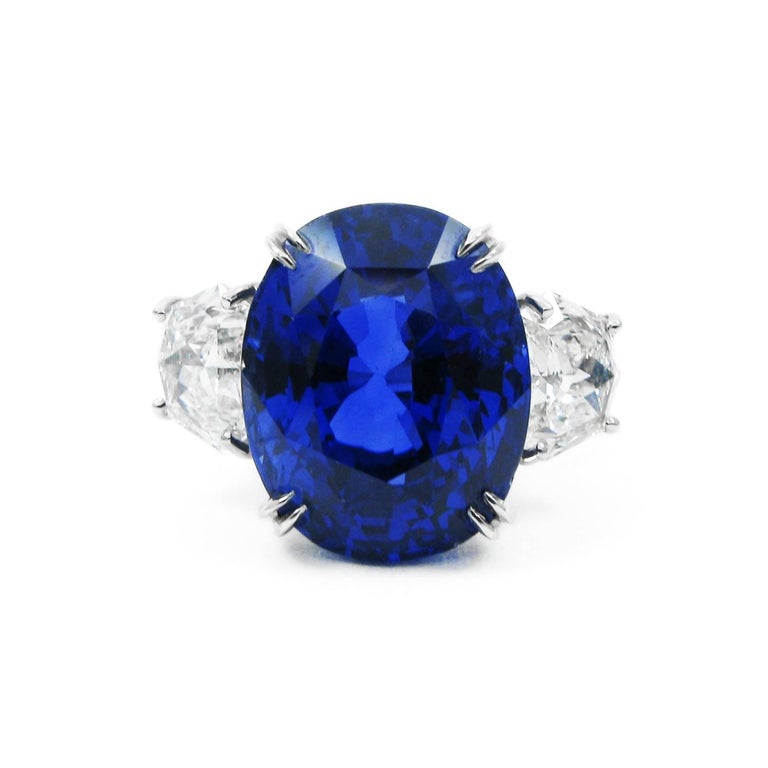 15.73 Carat Blue Sapphire Diamond Platinum Ring For Sale at 1stdibs