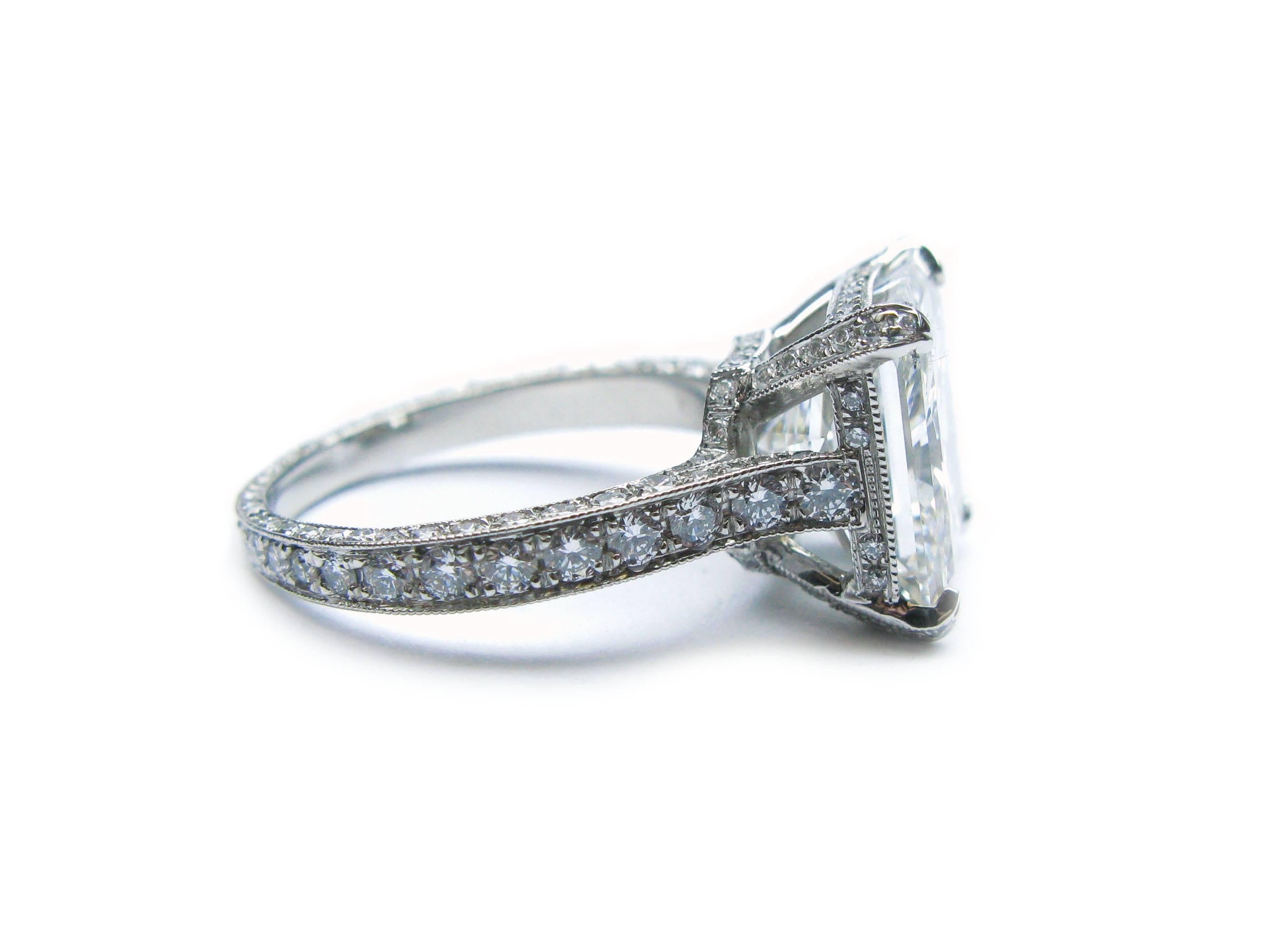 6.14 Carat GIA Cert Radiant Diamond Platinum Engagement Ring In New Condition In New York, NY