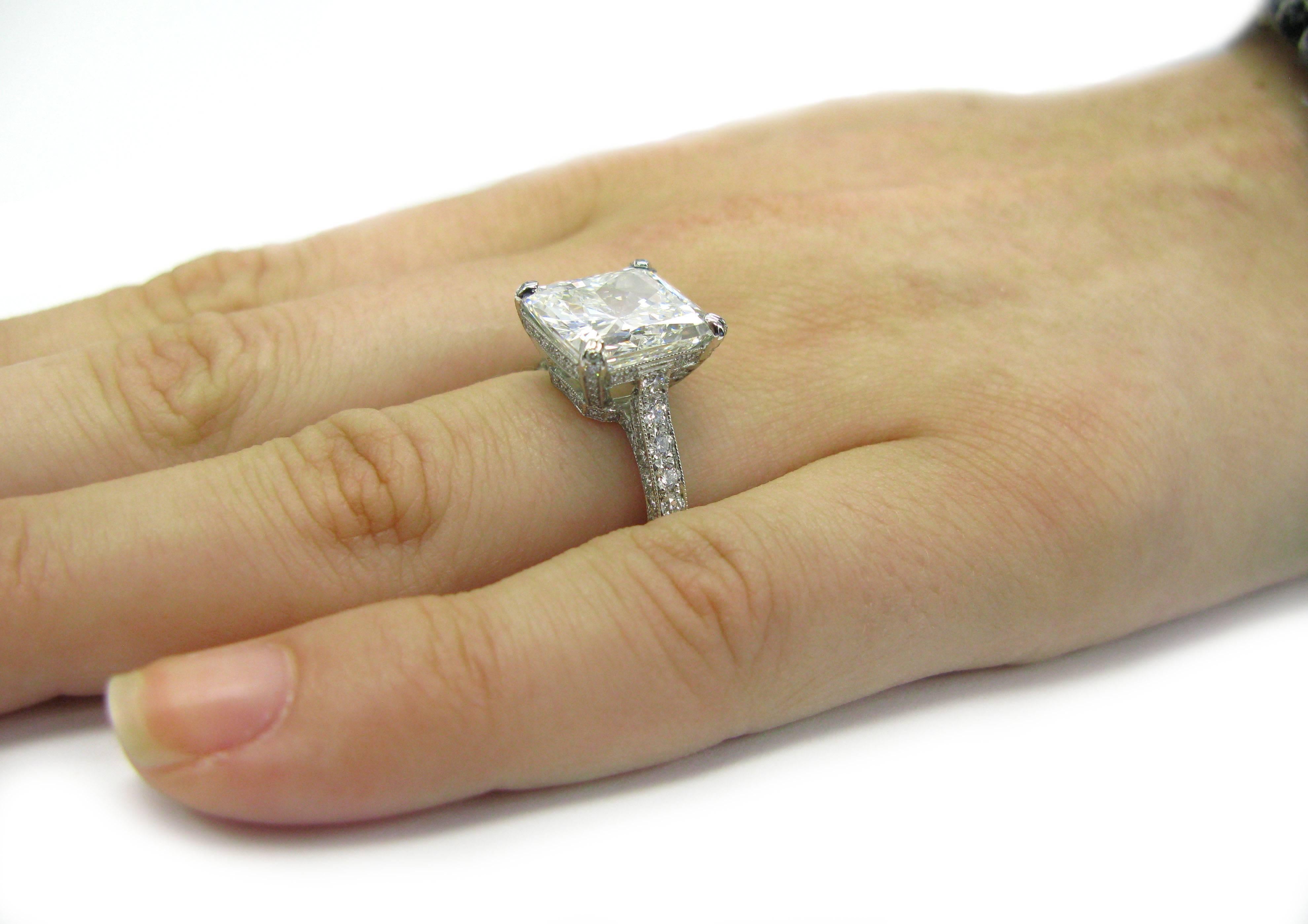 6.14 Carat GIA Cert Radiant Diamond Platinum Engagement Ring 2