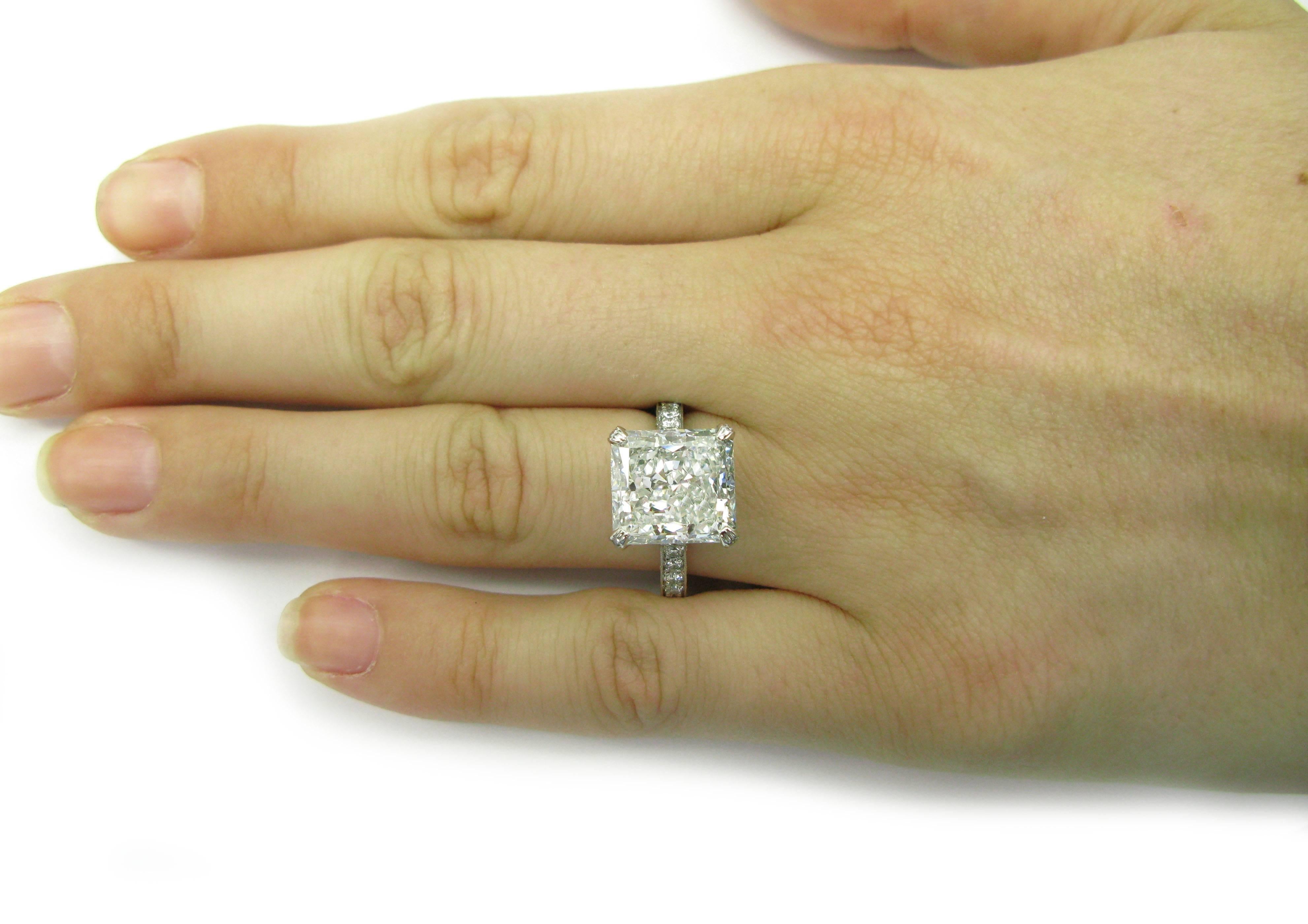6.14 Carat GIA Cert Radiant Diamond Platinum Engagement Ring 3